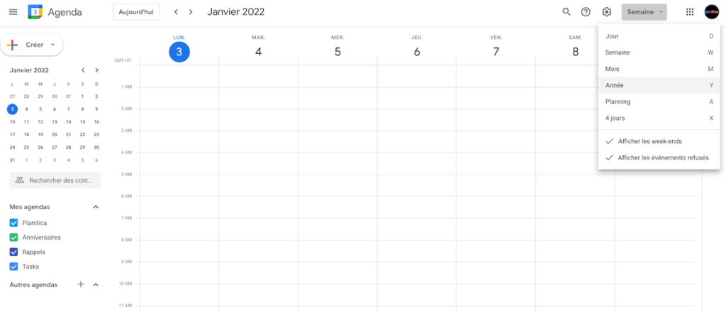 agenda google à imprimer